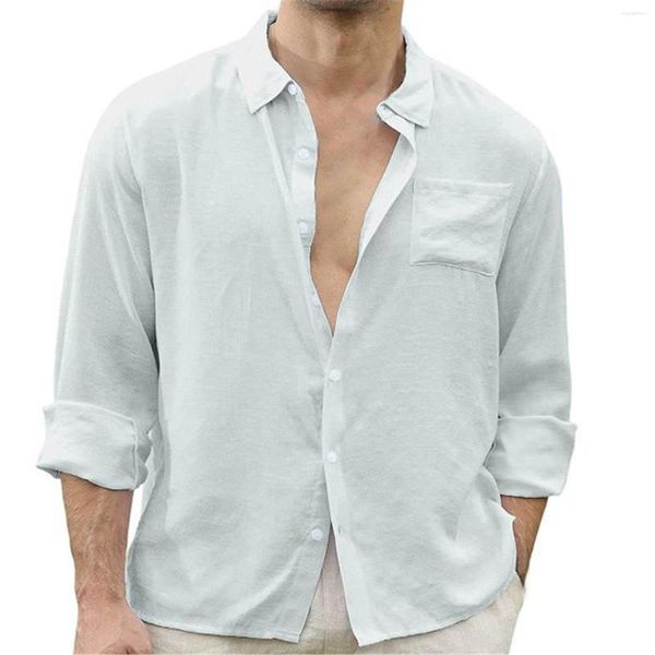 Camisetas masculinas de camisa casual de cor de cor sólida de moda de manga comprida grande e alta para homens, homem