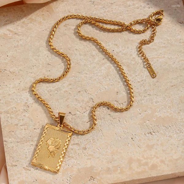 Pendenti ecologici in acciaio inossidabile inossidabile 18k oro oro vintage significativo signore regalo quadrati piastra rosa collane a sospensione per donne