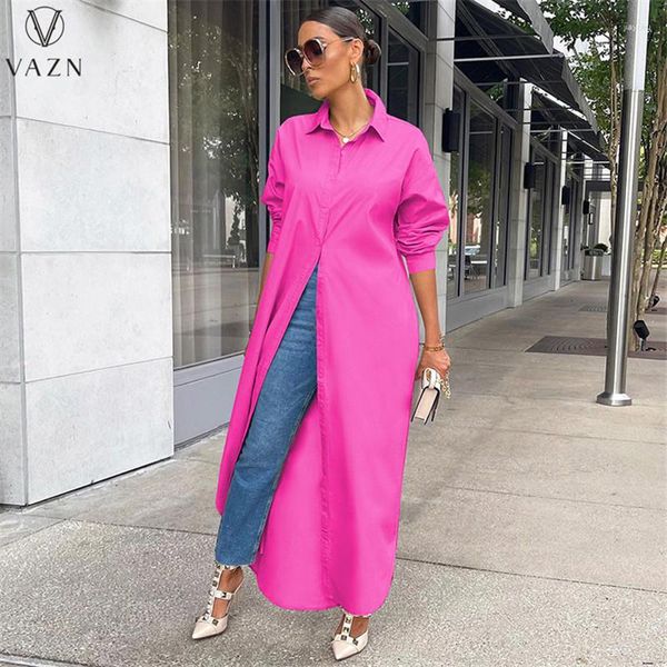 Damenjacken Vazn 2023 Frauen Street Casual Style Long Outwear Ärmel Rede -Lapel Single Breasted Pure Color Shirt