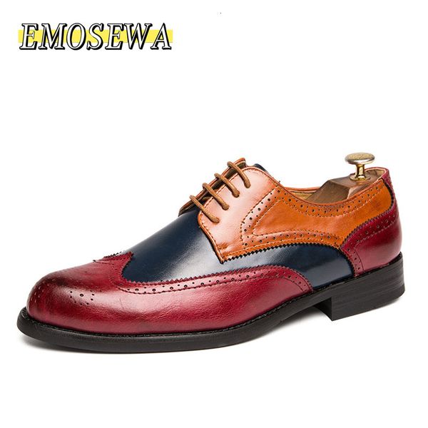 Sapatos de vestido Emosewa tamanho grande 38-47 homens oxfords sapatos de couro britânico sapatos azuis feitos à mão respirável vestido formal homens apartamentos lace-up bullock 230824