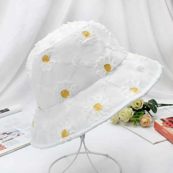 BERETS Summer Gauzza sottile Cappello a secchio traspirante per la protezione solare per esterni viso bacino cappelli da pesca a fiore coreano sombreros de mujer