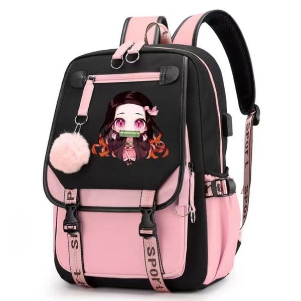 Okul Çantaları Kamado Nezuko Demon Slayer Anime Cosplay Unisex Öğrenciler Bag Sırt Çantası Karikatür Kitap Çantası Dizüstü Seyahat Sırt Çeki Açık Mekan 230823