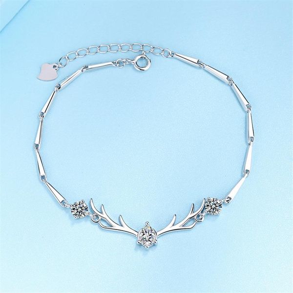 Bracciale in argento sterling 925 con un cervo con te, design semplice, corna, decorazione a mano, regalo di Natale, San Valentino277K