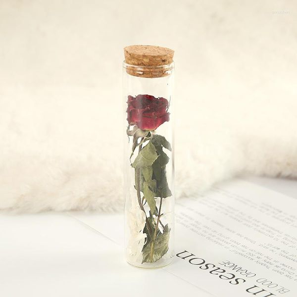 Dekoratif Çiçekler 1 PCS kurutulmuş çiçek gül cam test tüp Sevgililer Günü hediye sürüklenen şişe romantik dilek düğün partisi