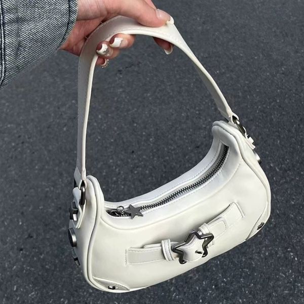 Abendtaschen Vintage Korean Casual Cute White Star Schulter Unterarm Einkaufstasche Damen Sling Bags Leder Reißverschluss Geldbörsen Handtaschen Frauen 230824