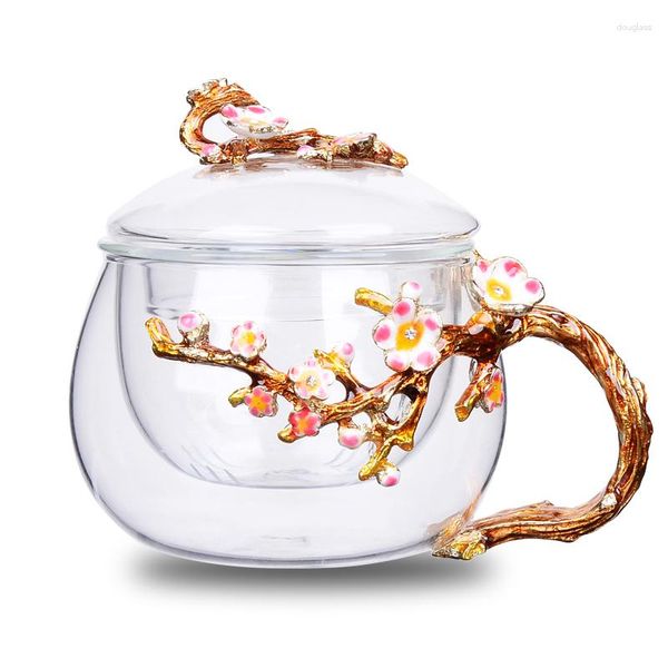 Weingläser kreativer Emaille Farbglas Tasse Wasserbecher Hitzefeste Verdickung mit Deckel Trennung Filtration Blume Tee Hochzeit Geschenk