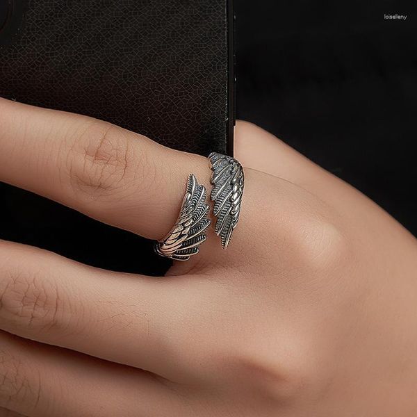 Anelli di nozze Coppia Ring Ring Male and Female Apertura Ala angelo regolabile S925 Silver Vintage Thai Engagement