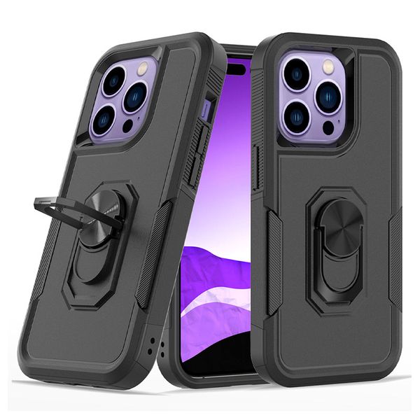 Magnetische Autohalterungs-Handyhüllen für iPhone 15 11 12 13 14 Pro Max XR XsMax SE 8Plus Dual-Layer-Hybrid-weiches TPU und hartes PC stoßfeste Ring-Kickstand-Halter-Abdeckung