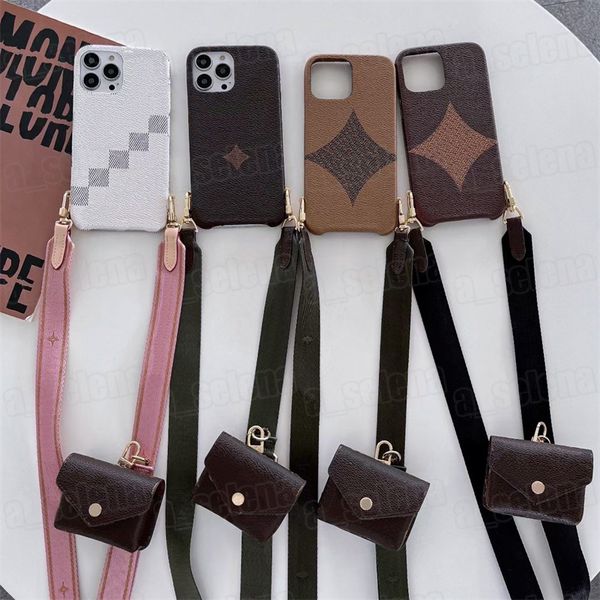 Designer Fashion Cell Phone Case per iPhone 13 12 11 Pro Max Pu Cross Coin Cover Copertura per borse di protezione con borsellone con borsa per cuffie