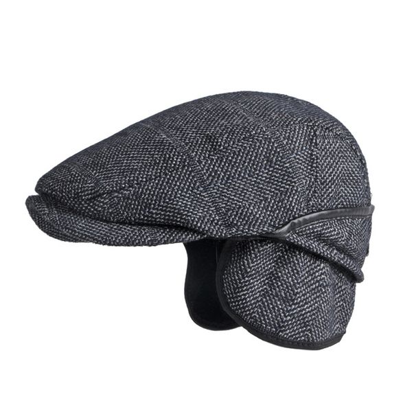 Berets Men Beret Hut mit Ohrflächen Herbst Winter Sboy Cap for Middle Ederly Age Fashion Design Fischgramm flach Ed Dad 230823