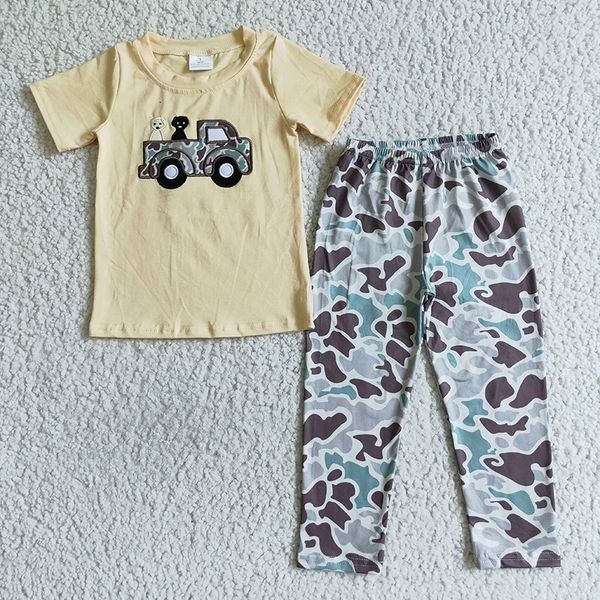 Kleidung Sets Mode Baby Boy Stickerei Kleidung Kinder Kurzarm Hund Auto Hemd Set Kleinkind Outfit Großhandel Herbst Kinder Camouflage Hosen 230909