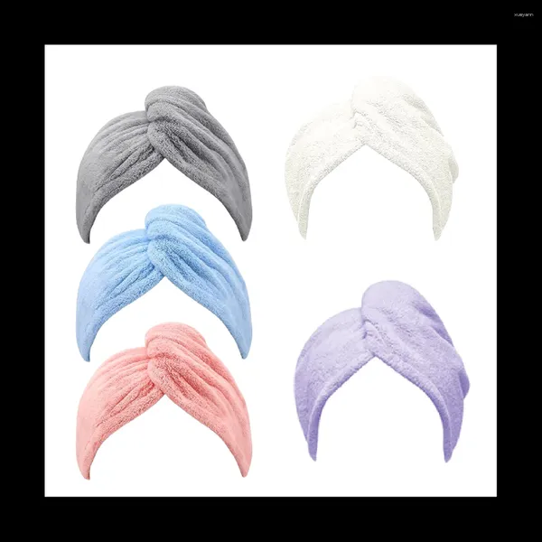 Conjunto de acessórios de banho Microfiber Hair Toalha Turbans de 5 pacotes Super absorventes para todos os tipos anti Frizz