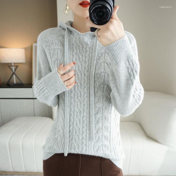 Женские толстовины осень и зимний свитер с чистым шерстяным свитером.