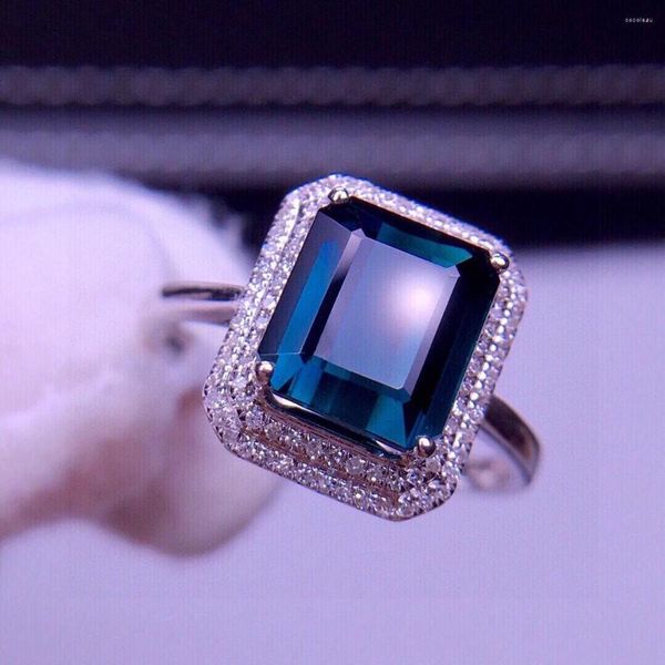 Küme Yüzük E401 Turmalin Yüzüğü 4.5Ct İnce Mücevherat 18K Altın Doğal Mavi Taş Taşları Elmaslar Kadınlar İçin Kadın