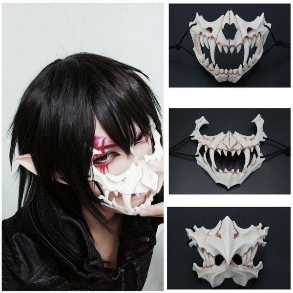 Partymasken Halloween Maske Halbgesicht Harz gruselig schreckliche Ausbilder einzigartige Simulation Tiger Zahn Party Masken Dämon böse Clown Kostüm Cosplay 230823