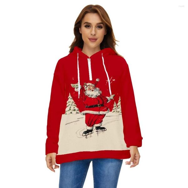 Damen Hoodies Winter Plush Plüsch Halbzip Kapuze-Sweatshirt Santa Claus Print Fleece Hoody Weihnachtsschweiß Oversize Femme Coat 6xl