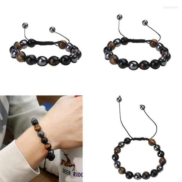 Strang 10 mm natürliches Drei-Farben-Steinarmband Tiger Augen Schwarz Gallstone Lichtperlen Heilung für Balance 40 GB