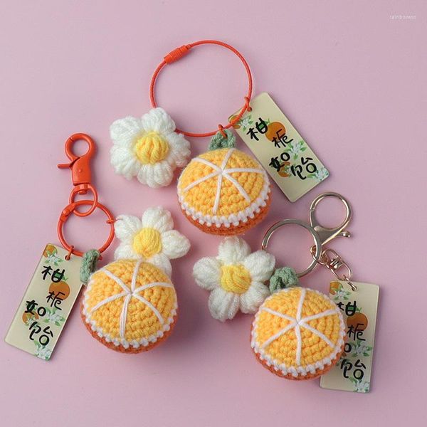 Keychains feitos à mão machucada de teclado laranja keyring feminino de lã de maconha de lã de mochila de maconha de maconha