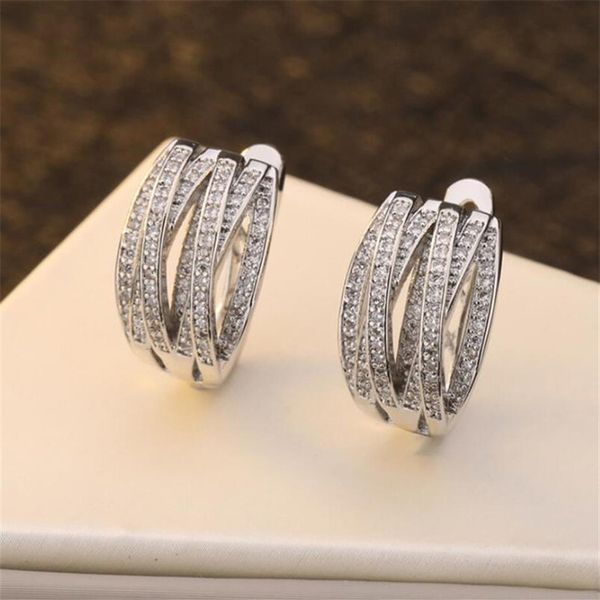 Jóias de moda mais vendidas 925 Sterling Silver Pave White Sapphire CZ Diamond Gemtones Party Mulheres femininas clipe de noiva Earrin288u