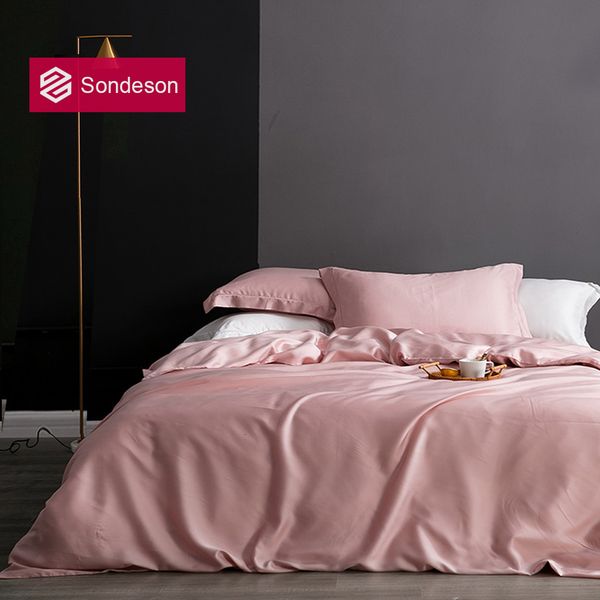 Bedding Sets Sondeson Women Gift Pink 100% Bedding Silk Conjunto de cor sólida Queen King Tampa de edredão lençol plano ou travesseiro de lençol equipado Conjunto 230823