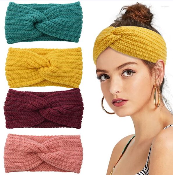 Clipes de cabelo Winter Blue Red Band da cabeça quente para feminino de lã Tiradas de lã de lã malha de cabeça elástica Acessórios para meninas