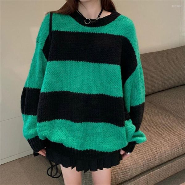 Frauenpullover Alien Kitty Green Verdickte Spring Chic Frauen Lose Streifen 2023 Pullover schlanker Vintage Office Dame gestrickt