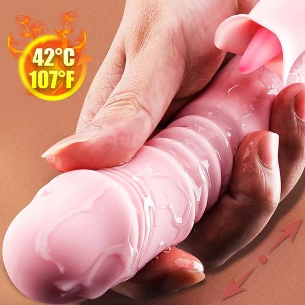 Vibratoren Heizung Teleskop Rotierende Zunge Lecken Dildo Vibrator G-punkt Klitoris Stimulierende Erwachsene Spielzeug Masturbator Sex für Frauen 230824