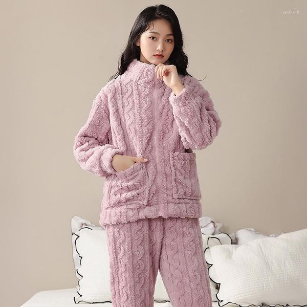 Women's Sleep abbigliamento Fdfklak inverno caldo jacquard flanella pigiamas design cardigan zipper service sleep lounge indossa più m-xxl