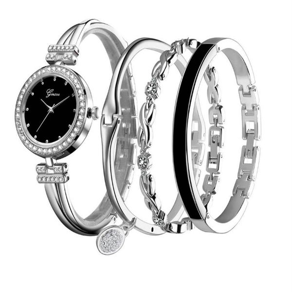 Venda de luxo 4 peças conjuntos relógio feminino diamante moda relógios quartzo delicado senhora relógios pulso pulseiras ginaves brand255l