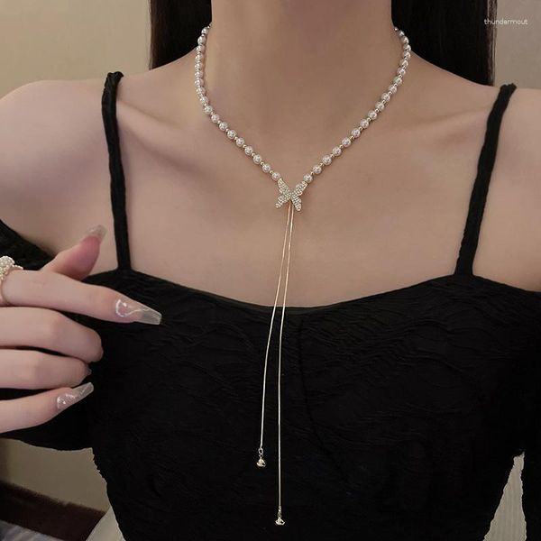Catene romantiche collana di perle da nappa lunga per donne squisite perle di farfalla per perle di girocollo accessori per la catena dei collare