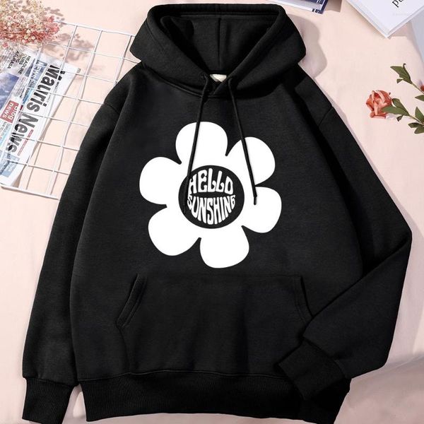 Erkek hoodies merhaba güneş ışığı büyük beyaz çiçek erkekler kıyafetler polar büyük boyutlu eşofman sadelik moda hoodie sıradan all-maç giyim