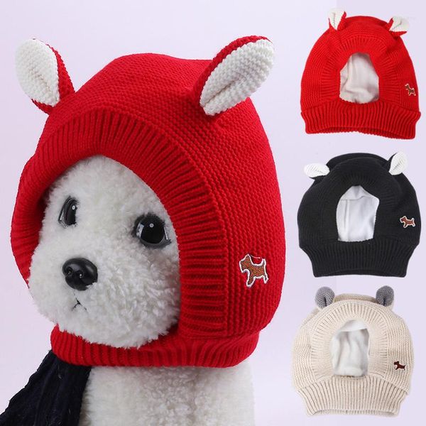 Abbigliamento per cani 1pc Fashion Winter Aid Muffs Cappello a maglia Design del cappuccio da cucciolo caldo grazioso copricapo.