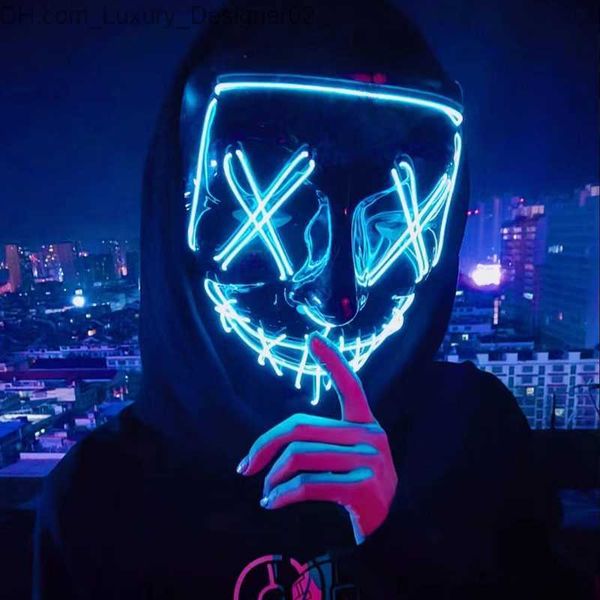 Halloween Scary Film Growing Mask Led Luminous Purge Mask Horror Neon Light Up Cosplay Party Máscara Rave Festival Forneceds q230824