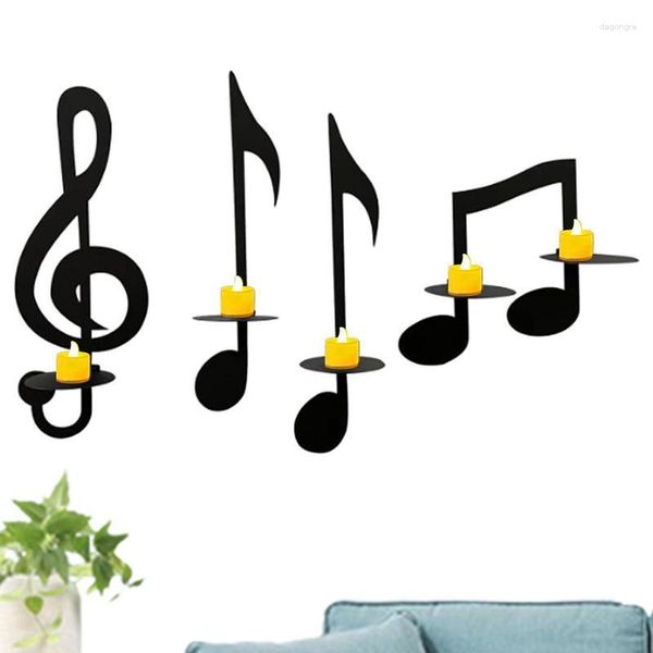 Titulares de vela Black Music Note Art Wall 4 PCs Iron for Living Room Candlestick Sconnce Musical