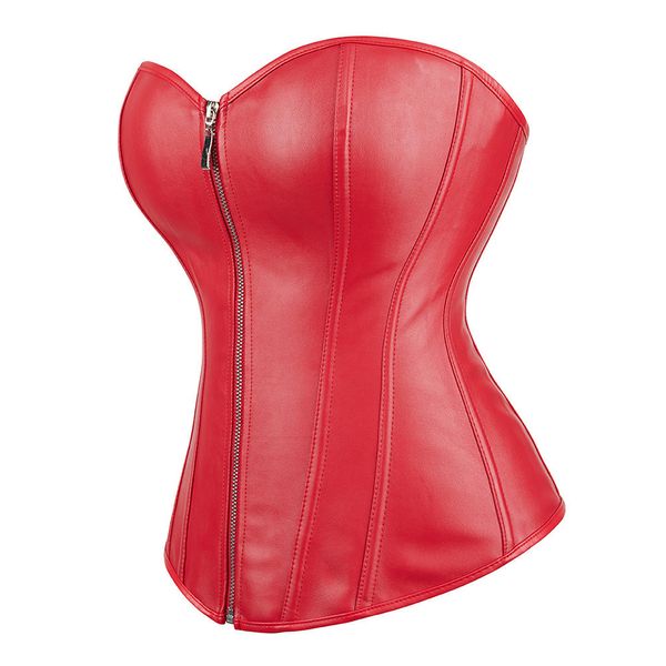 Taillen-Bauch-Former-Korsett Bustier-Oberteil Damen Vintage-Stil Reißverschluss Kunstleder Überbrust Nachtclub Sexy Korsett Dessous Trägerlos 230824