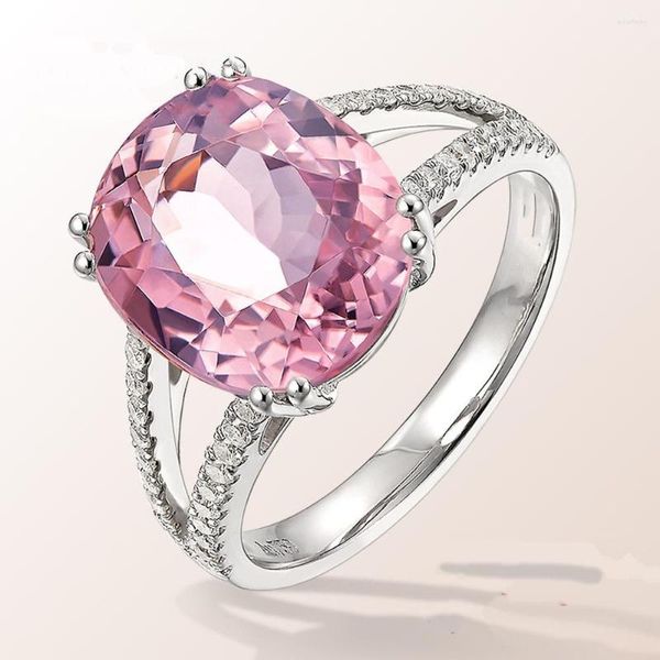 Ringos de cluster Europeu e americano anel de noivado embutido Pink Diamond Tourmaline Jóias por atacado