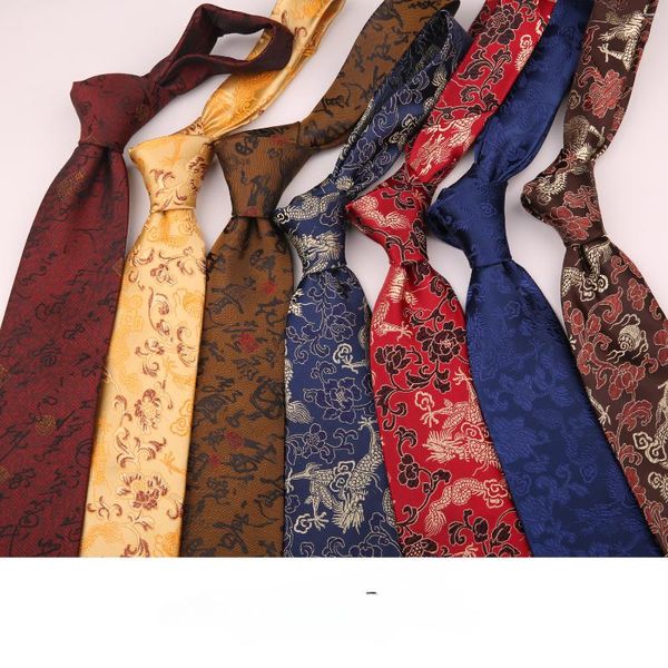 Laço amarra 9cm de estilo étnico retro chinês Padrão vermelho poliéster Silk Blend Tie for Man Ocasions IMPORTANTES GREVE ACESSÃO DO ACESSÃO