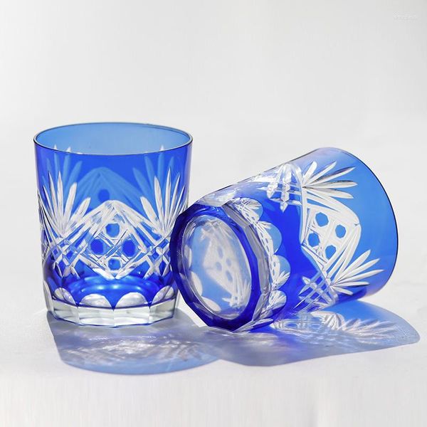 Copos de vinho azul dragão olho de uísque xícara edo kiriko cristal vidro japonês estilo rock tumbler uísque snifter caneca de cerveja