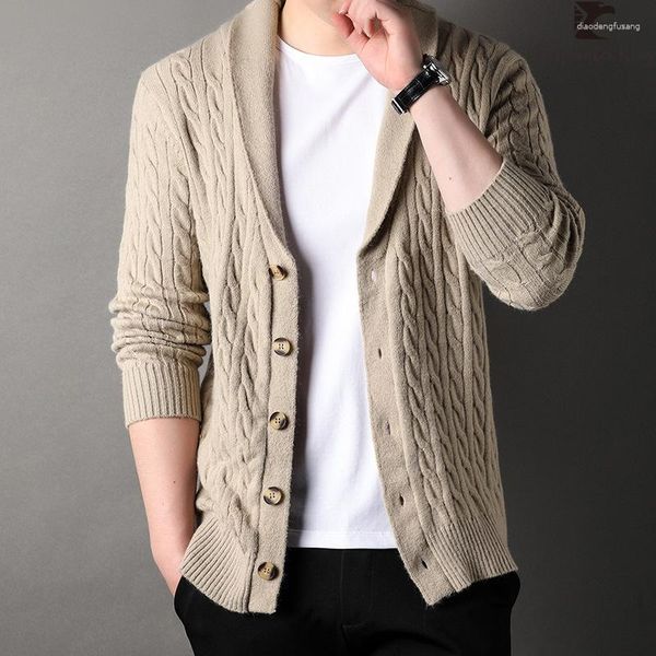 Maglioni maschili Arrivate invernali a maglia inverno caldo jacquard cardigan cappotti streetwear uomo in giro singolo maglione casual a petto casual