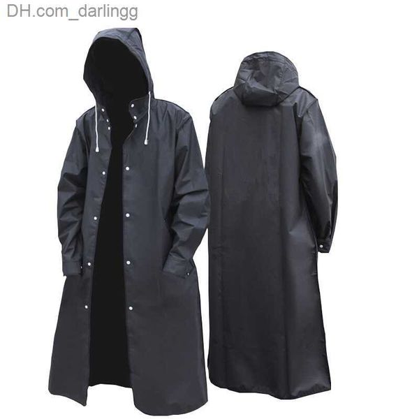 D2 Nero Moda Adulto Impermeabile Lungo Impermeabile Donna Uomo Cappotto antipioggia con cappuccio per Escursionismo all'aperto Viaggi Pesca Arrampicata Addensato Q230824