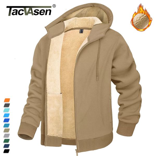 Masculino Tracksuits Tacvasen Fleece Forro Inverno Hoodie Mens Sherpa Jaquetas À Prova de Vento Full Zip Casacos Quentes Escalada Com Capuz Casual Outwear Sportswear 230824