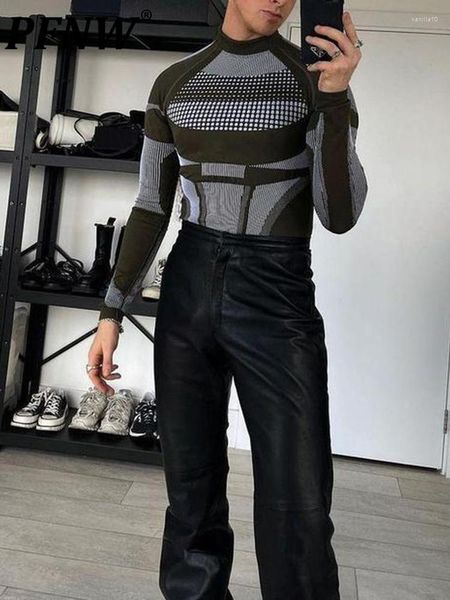 Erkek Sweaters PFNW 2023 Sonbahar Kışlı Sokak Seksi İnce Fit Yüce Spor Streç Sıkı Beltlenek Örme T-Shirt 12A6264