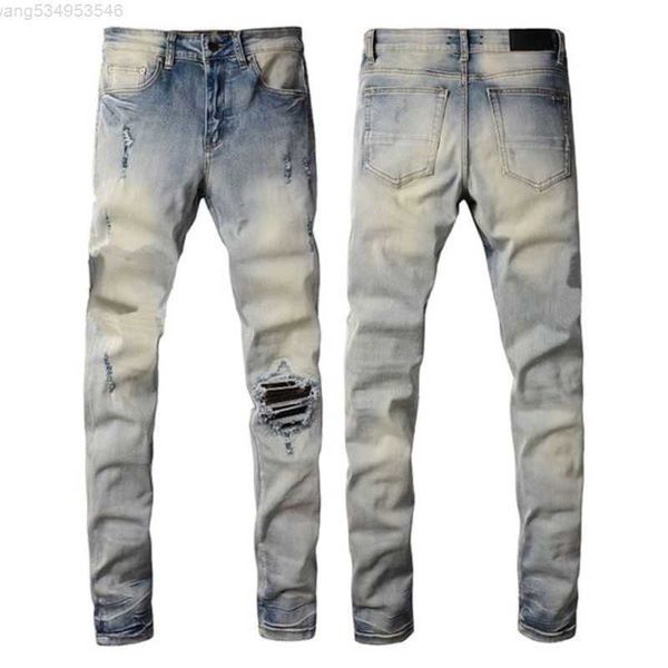 Jeans svasati impilati viola Designer Pantaloni lunghi da uomo di alta qualità Pantaloni streetwear lavati vecchi jeans buco 28-40 R95h