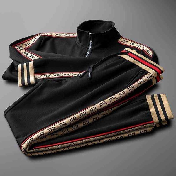 Designer Luxus Männer Schwarze Stand-up-Kragen Sportanzug Frühling Herbst Neue lässige zweiteilige Anzug Reißverschluss Jacken Uni