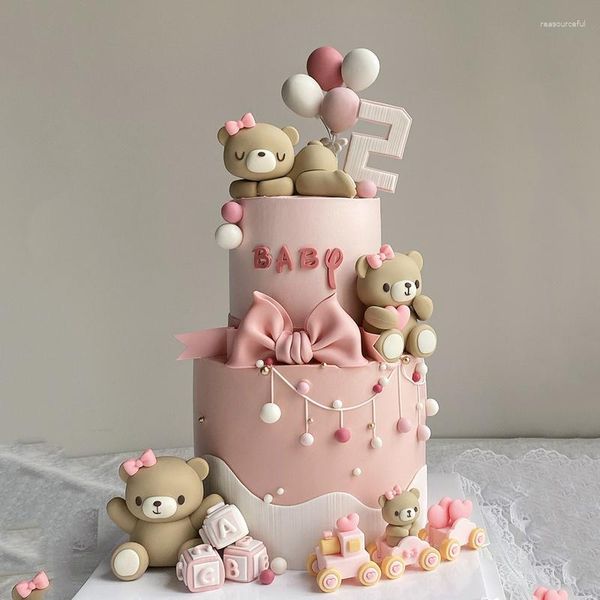 Праздничные поставки Baby Bear Cake Topper День рождения девочка для девочки для взрослых свадьба День святого Валентина Сердце любовь кукол