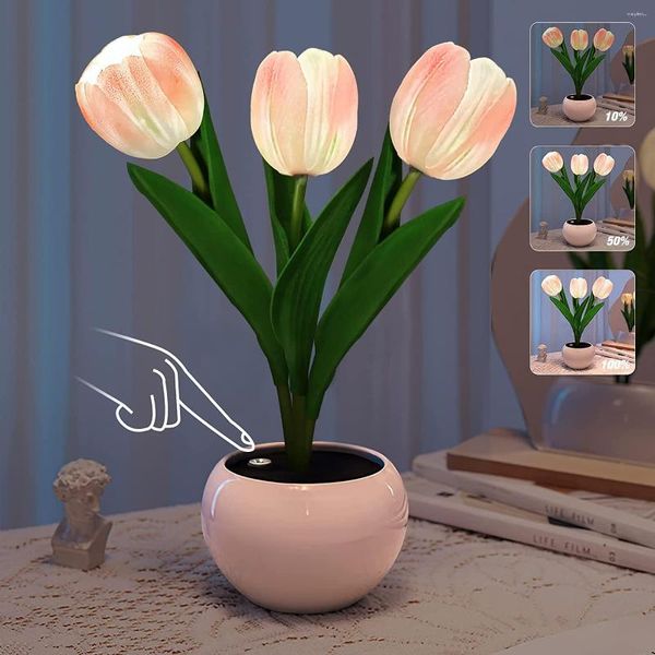 Luzes noturnas LED Tulip Table Lamp Simulação Reading Flor Light Atmosfera Romantic Desk Presentes Criativos para Decoração de Cafe