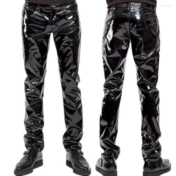 Herrenhosen glänzende PVC Latexhose Männer Motorrad Schwarz Herren Mode Kunstleder Reitwaterfest