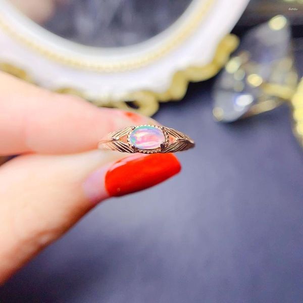 Anelli a grappolo anello opale bianco naturale 925 certificato argento 4x6mm gemstone bel regalo per ragazze