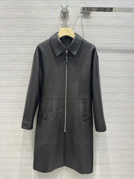 Frauenjacken Frühherbst -Top Litschi Getreide Lambskin Long Mantel! Super feines Leder! Minimalistischer Stil