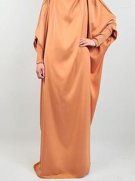 Freizeitkleider Damen Kleid mit BANDANA Muslim Hijab Ramadan Lose Abaya Jibab Große gesmokte Ärmel Plain Abayas Gebetskaftan Robe